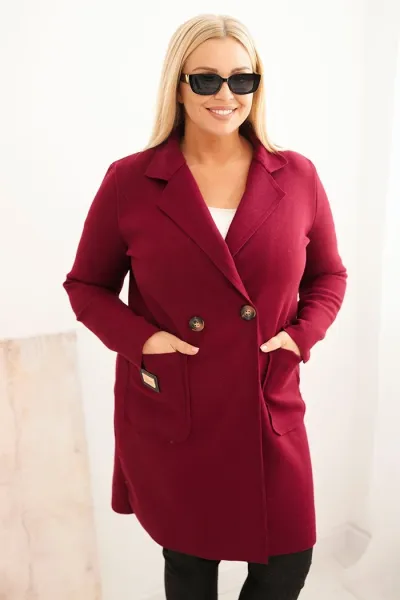 Legínovo Elegantný dámsky kabát Plus Size s golierom a veľkými vreckami béžový Farba: Čokoláda, Veľkosť: UNI