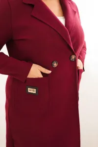 Legínovo Elegantný dámsky kabát Plus Size s golierom a veľkými vreckami béžový Farba: Čokoláda, Veľkosť: UNI