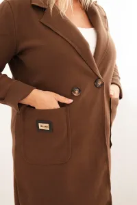 Legínovo Elegantný dámsky kabát Plus Size s golierom a veľkými vreckami béžový Farba: Čokoláda, Veľkosť: UNI