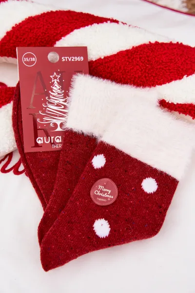 Dámske vianočné ponožky s kožušinou a bodkami