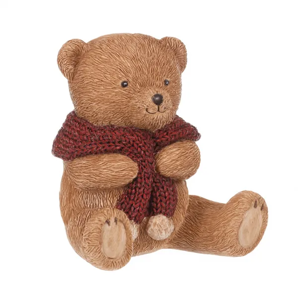 Dekorácia Medveď s červeným šálom, polyresin, 10 cm