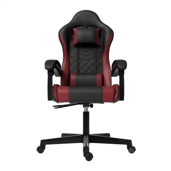 Ergonomická herná stolička, čierna/červená, vankúšiky,