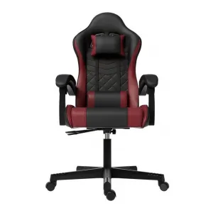 Ergonomická herná stolička, čierna/červená, vankúšiky,