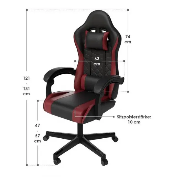 Ergonomická herná stolička, čierna/červená, vankúšiky,