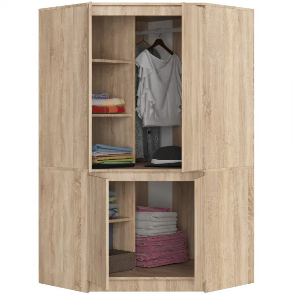 Ak furniture Rohová šatníková skriňa CLP 100 cm 4D dub sonoma