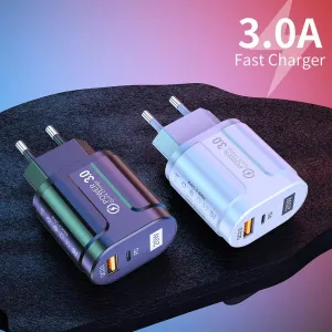 Techsuit Premium Nástenná nabíjačka CHPD038, USB-A, USB-C, QC 3.0, 20W, čierna
