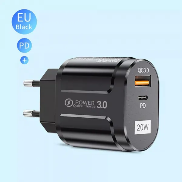 Techsuit Premium Nástenná nabíjačka CHPD038, USB-A, USB-C, QC 3.0, 20W, čierna