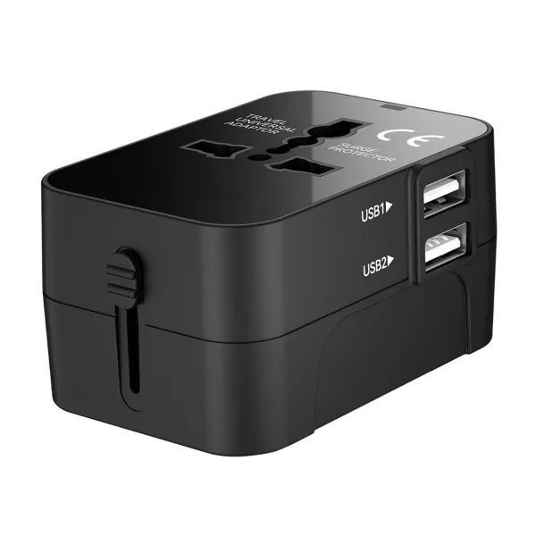 MG Travel Adapter cestovná nabíjačka EU / US / AUS / UK 2x USB 24W, čierna
