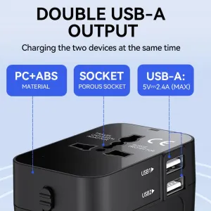 MG Travel Adapter cestovná nabíjačka EU / US / AUS / UK 2x USB 24W, čierna