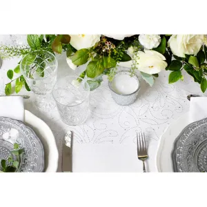PartyDeco Organza biela s perlami 0,48x9m