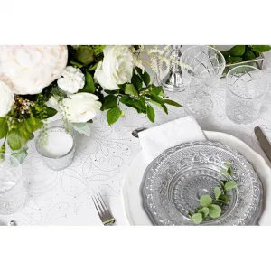 PartyDeco Organza biela s perlami 0,48x9m
