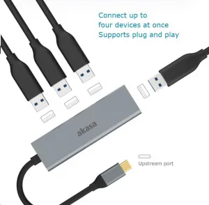 AKASA Hub USB-C 4x USB 3.0 port, hliník