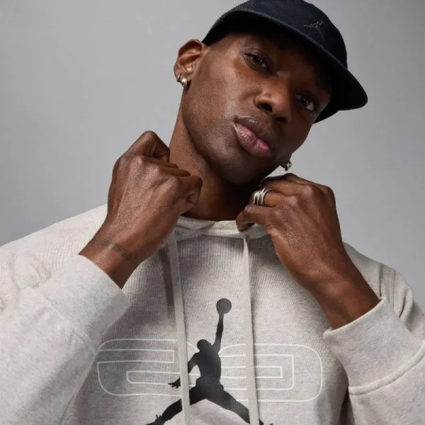 Pánska flisová mikina s kapucňou NIKE JORDAN SPRT CSVR GFX FLC PO 084 GREY HEATER