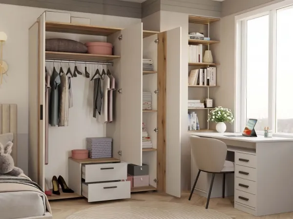 TP Living Šatníková skriňa so zrkadlom AVA 150 cm dub evoke/kašmírová