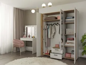 TP Living Šatníková skriňa so zrkadlom AVA 150 cm dub evoke/kašmírová