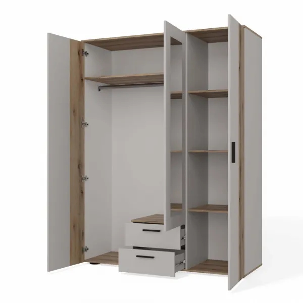TP Living Šatníková skriňa so zrkadlom AVA 150 cm dub evoke/kašmírová