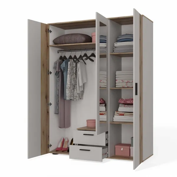 TP Living Šatníková skriňa so zrkadlom AVA 150 cm dub evoke/kašmírová