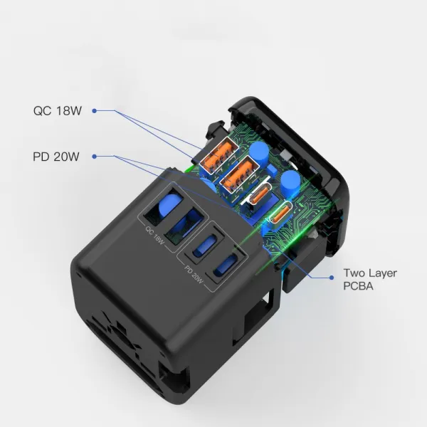 TECH-PROTECT TA200 Univerzálny cestovný adaptér EU / UK / USA / AU čierny