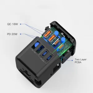 TECH-PROTECT TA200 Univerzálny cestovný adaptér EU / UK / USA / AU čierny