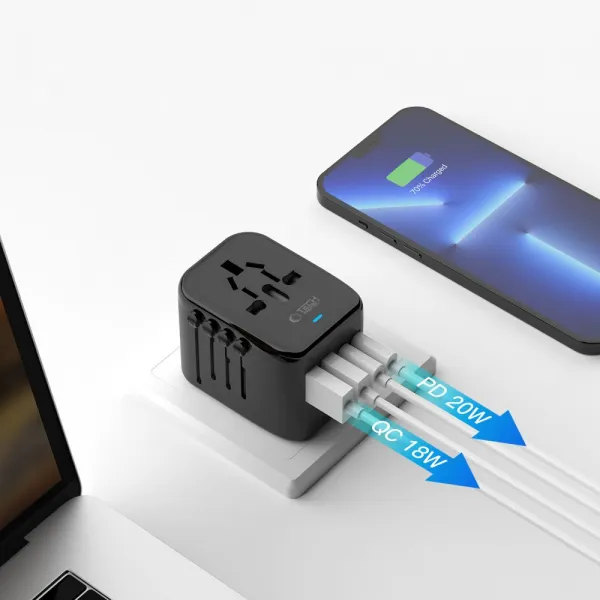 TECH-PROTECT TA200 Univerzálny cestovný adaptér EU / UK / USA / AU čierny