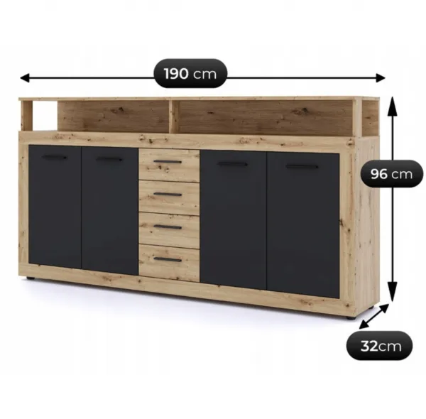 JAKS Komoda čierna 190 cm Blago dub