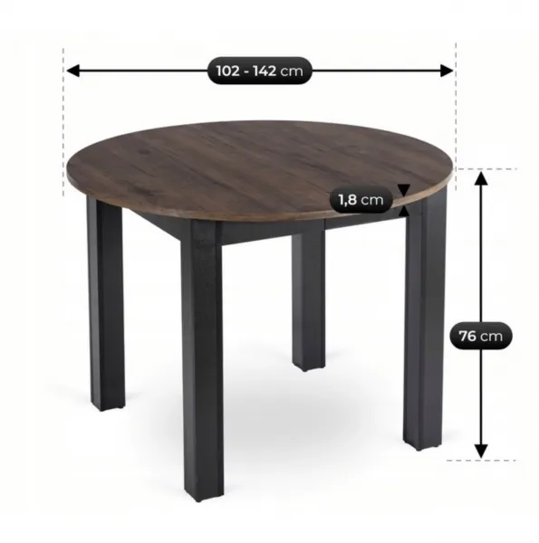 JAKS Okrúhly rozkladací stôl Harry čierny 102 - 142 cm orech
