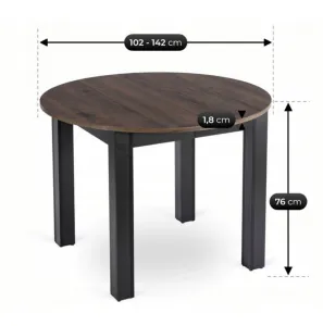 JAKS Okrúhly rozkladací stôl Harry čierny 102 - 142 cm orech