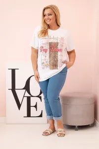 Legínovo Dámska bavlnená blúzka Plus Size s potlačou Day Dream biela + ťavia Farba: Biela, Veľkosť: UNI