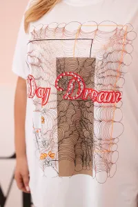 Legínovo Dámska bavlnená blúzka Plus Size s potlačou Day Dream biela + ťavia Farba: Biela, Veľkosť: UNI