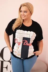 Legínovo Dámska bavlnená blúzka Plus Size s potlačou Day Dream biela + ťavia Farba: Biela, Veľkosť: UNI
