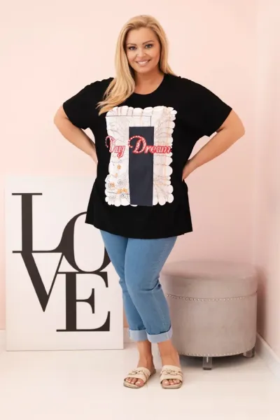 Legínovo Dámska bavlnená blúzka Plus Size s potlačou Day Dream biela + ťavia Farba: Biela, Veľkosť: UNI