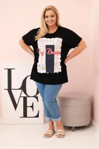 Legínovo Dámska bavlnená blúzka Plus Size s potlačou Day Dream biela + ťavia Farba: Biela, Veľkosť: UNI