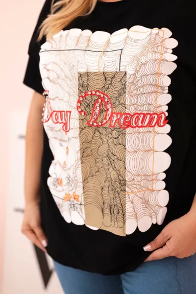 Legínovo Dámska bavlnená blúzka Plus Size s potlačou Day Dream biela + ťavia Farba: Biela, Veľkosť: UNI