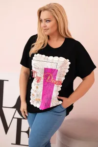 Legínovo Dámska bavlnená blúzka Plus Size s potlačou Day Dream biela + ťavia Farba: Biela, Veľkosť: UNI