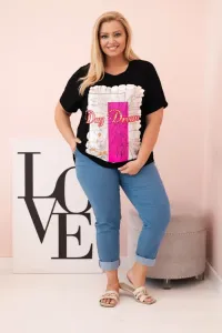 Legínovo Dámska bavlnená blúzka Plus Size s potlačou Day Dream biela + ťavia Farba: Biela, Veľkosť: UNI