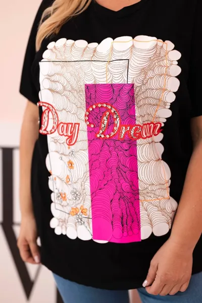 Legínovo Dámska bavlnená blúzka Plus Size s potlačou Day Dream biela + ťavia Farba: Biela, Veľkosť: UNI