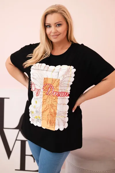 Legínovo Dámska bavlnená blúzka Plus Size s potlačou Day Dream biela + ťavia Farba: Biela, Veľkosť: UNI