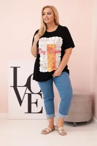 Legínovo Dámska bavlnená blúzka Plus Size s potlačou Day Dream biela + ťavia Farba: Biela, Veľkosť: UNI