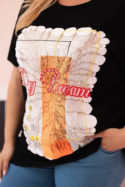 Legínovo Dámska bavlnená blúzka Plus Size s potlačou Day Dream biela + ťavia Farba: Biela, Veľkosť: UNI