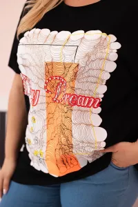Legínovo Dámska bavlnená blúzka Plus Size s potlačou Day Dream biela + ťavia Farba: Biela, Veľkosť: UNI