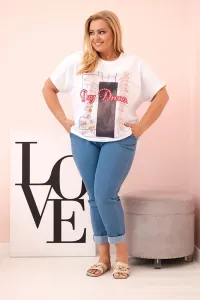 Legínovo Dámska bavlnená blúzka Plus Size s potlačou Day Dream biela + ťavia Farba: Biela, Veľkosť: UNI