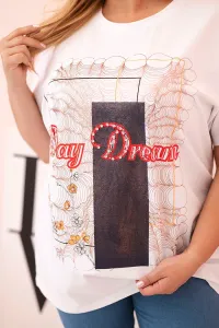 Legínovo Dámska bavlnená blúzka Plus Size s potlačou Day Dream biela + ťavia Farba: Biela, Veľkosť: UNI
