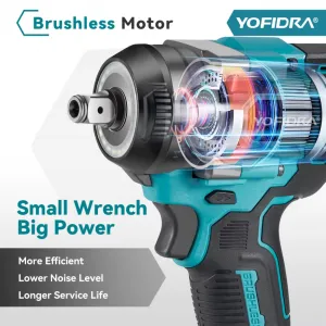 Akumulátorový rázový uťahovák OneVan / Yofidra 1/2" 1200Nm bezuhlíkový vhodný pre batérie Makita 18V. Výkonné led svetlo, šikovný razák do každej ruky