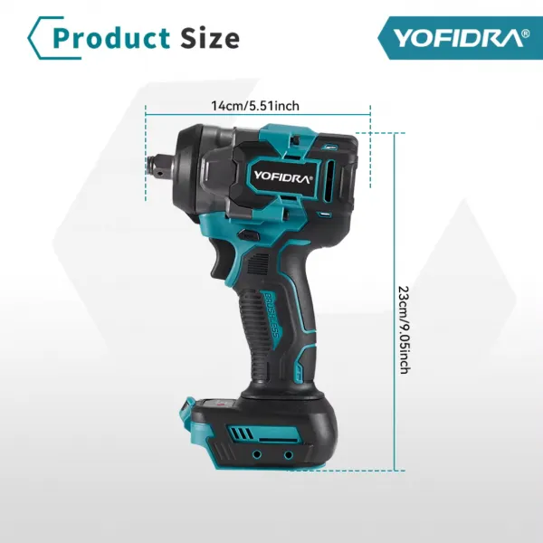 Akumulátorový rázový uťahovák OneVan / Yofidra 1/2" 1200Nm bezuhlíkový vhodný pre batérie Makita 18V. Výkonné led svetlo, šikovný razák do každej ruky