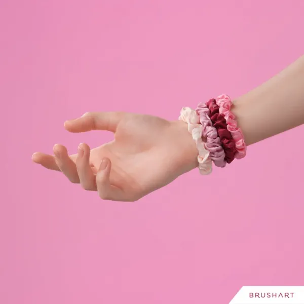 BrushArt Gift for You Slim satin scrunchie set gumičky do vlasov Pink & Red