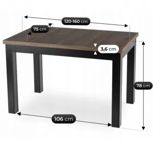 JAKS Rozkladací stôl Skubi čierny 120 - 160 cm orech