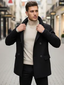 Moderný pánsky kabát bez kapucne čierny