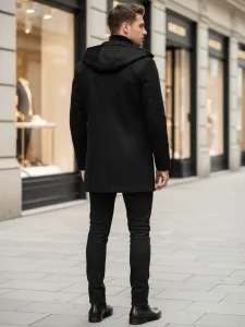 Trendy pánsky kabát s kapucňou čierny
