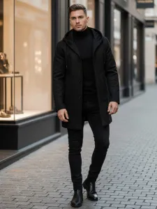 Trendy pánsky kabát s kapucňou čierny