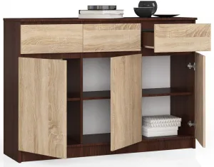 Ak furniture Komoda Karolína 140 cm 3 skrinky a 3 zásuvky wenge/sonoma